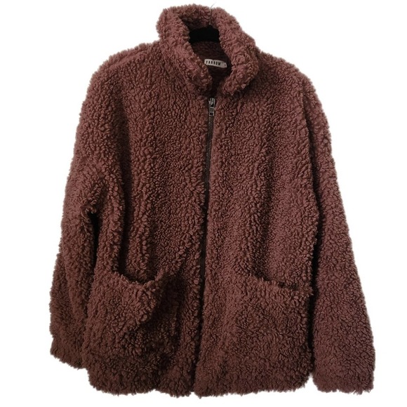 Teddy Fuzzy Jacket Coat Brown Women's Size Medium - Picture 1 of 6